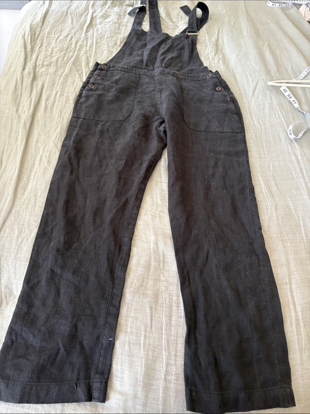 Women's Black Linen Blend Overalls